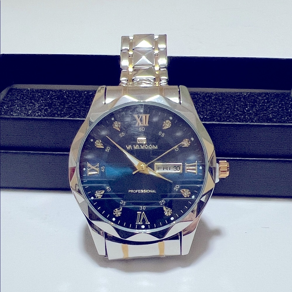 Va Va Voom Gold and Blue Men's Stainless Steel Quartz Watch
